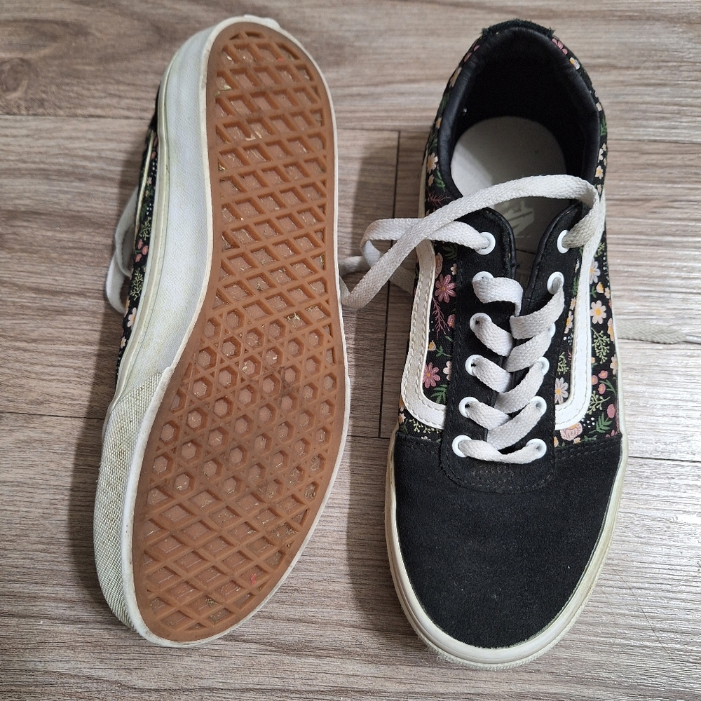 Vans Floral Canvas Sneakers - Black and White